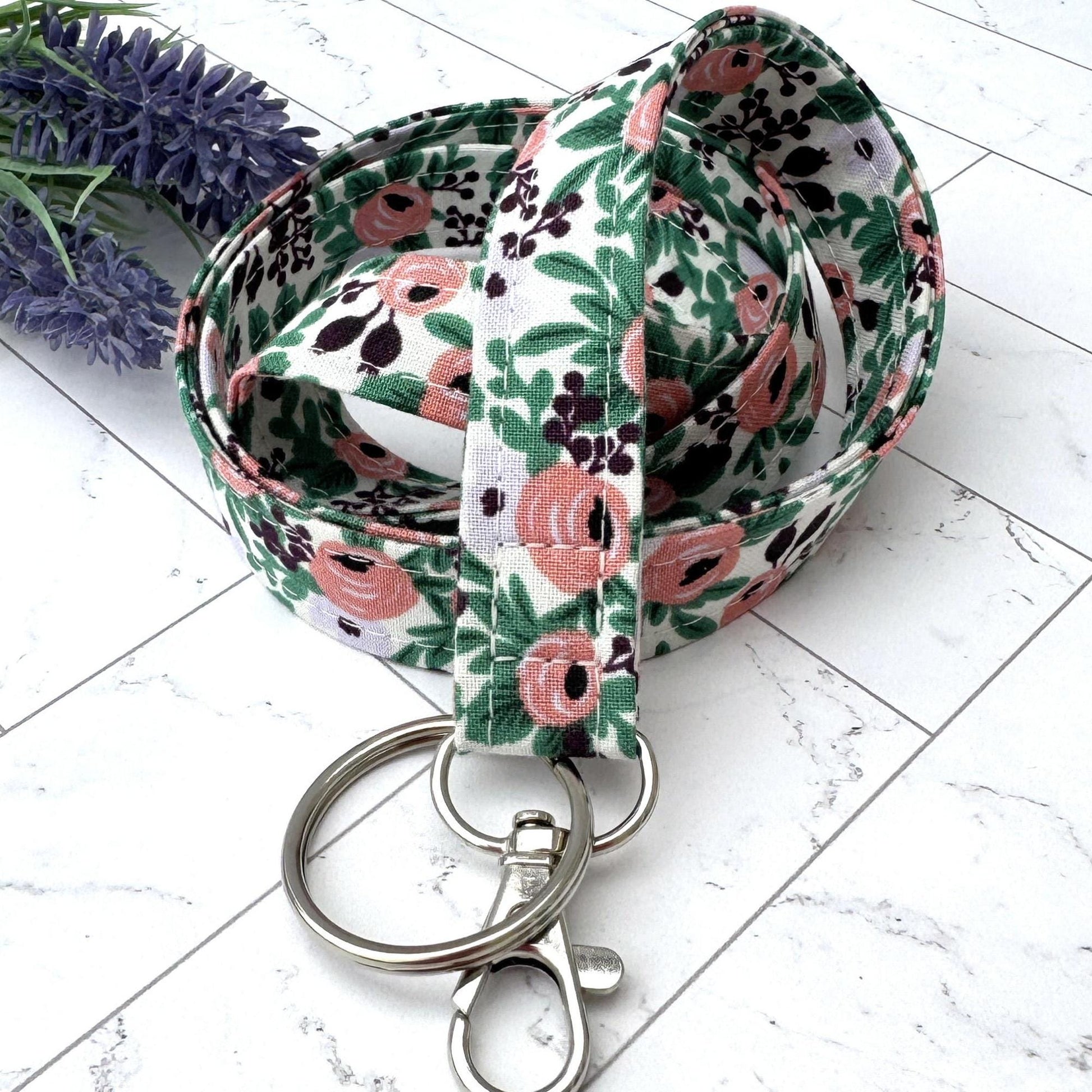 Rifle Paper Co Rosa Lanyard | Fabric Lanyard | Badge ID Holder | Name Tag Lanyard | Keychain | Lanyard for Keys | Floral Key Holder