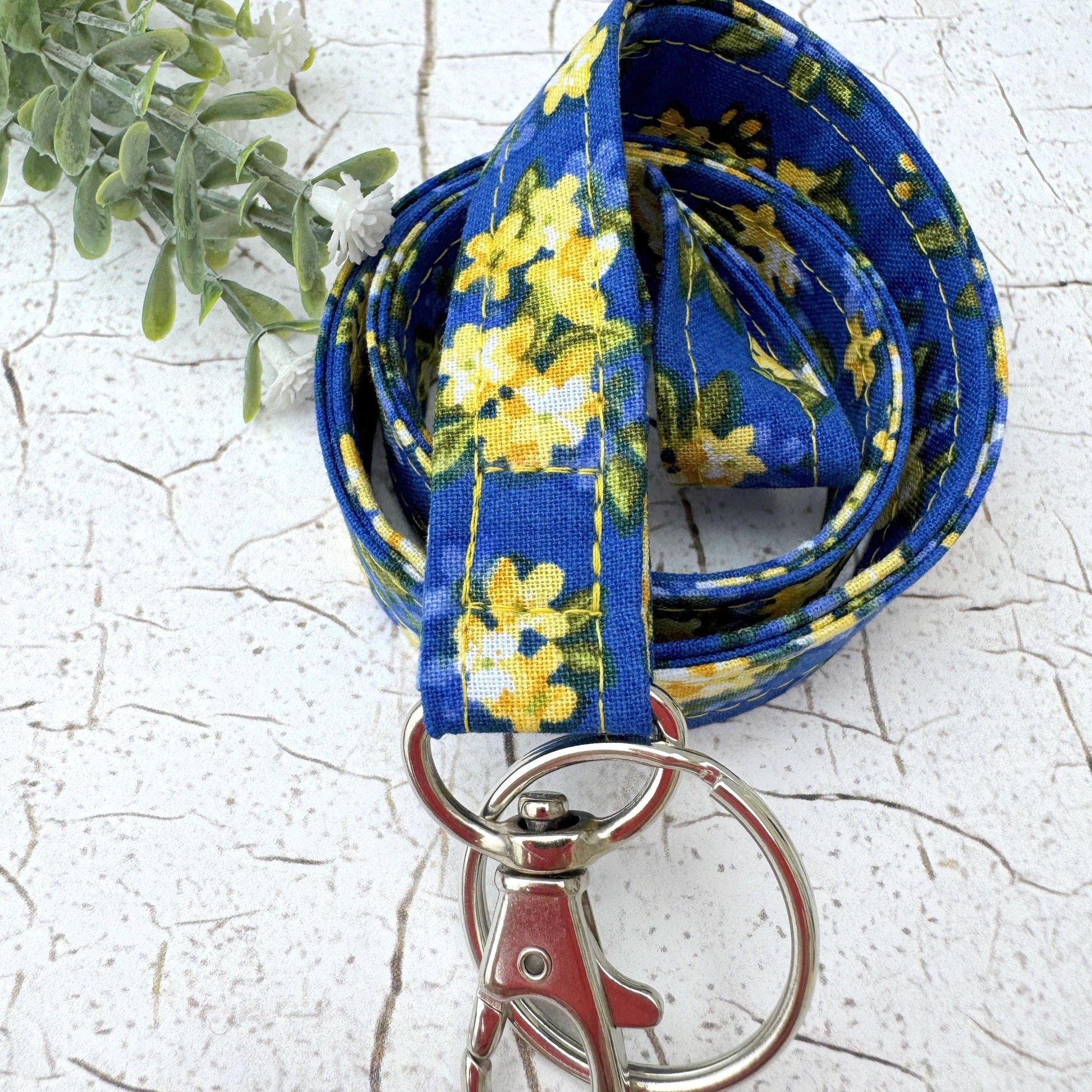 Floral Lanyard for Work Badge, Work Lanyard, Lanyard for Teacher, Cute Lanyard, Gift For Coworker, Lanyard for Women, Yellow and Blue