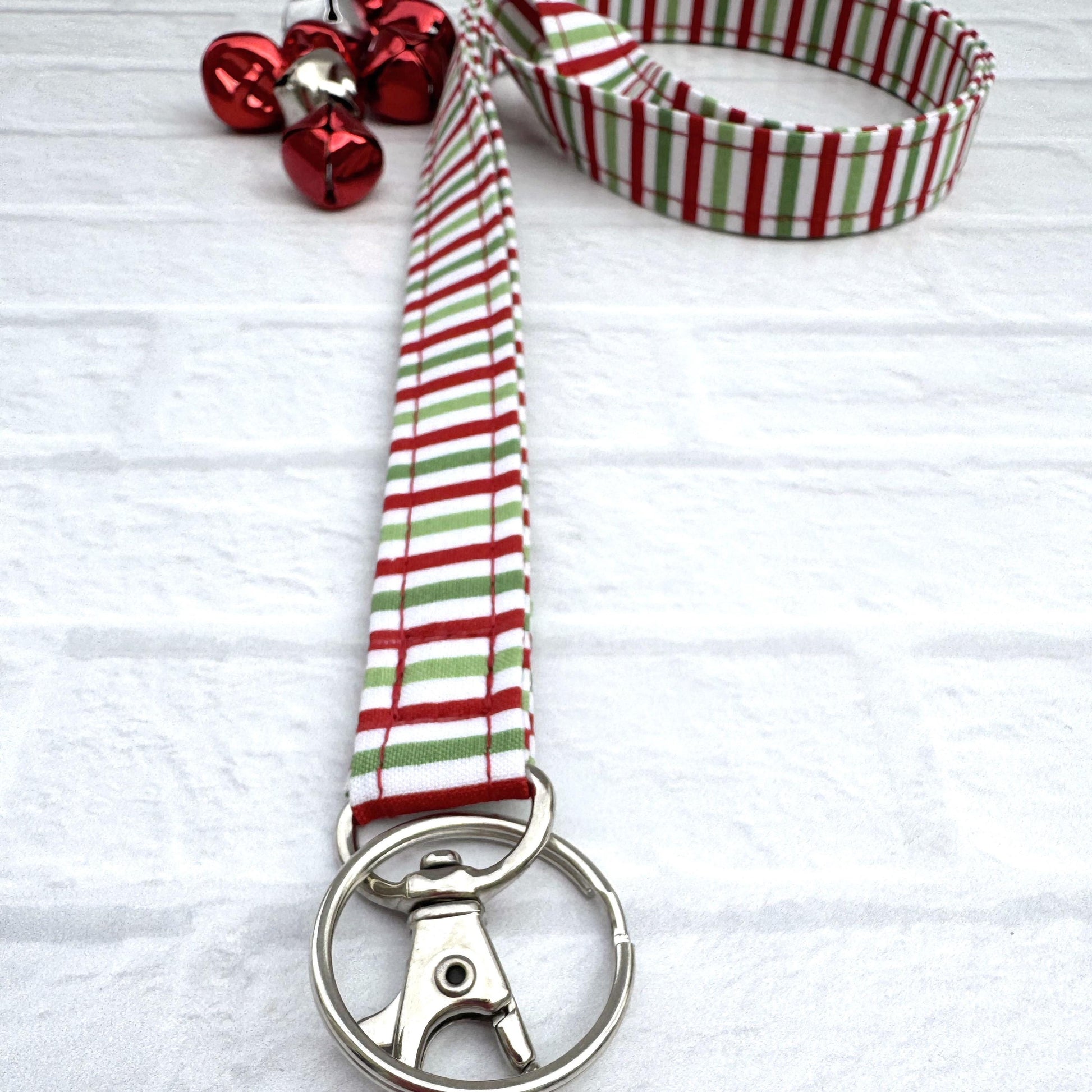 Christmas Lanyard with Festive Stripes, Holiday Lanyard, Striped lanyard, Work Lanyard, Lanyard for teacher, Christmas gift for teacher