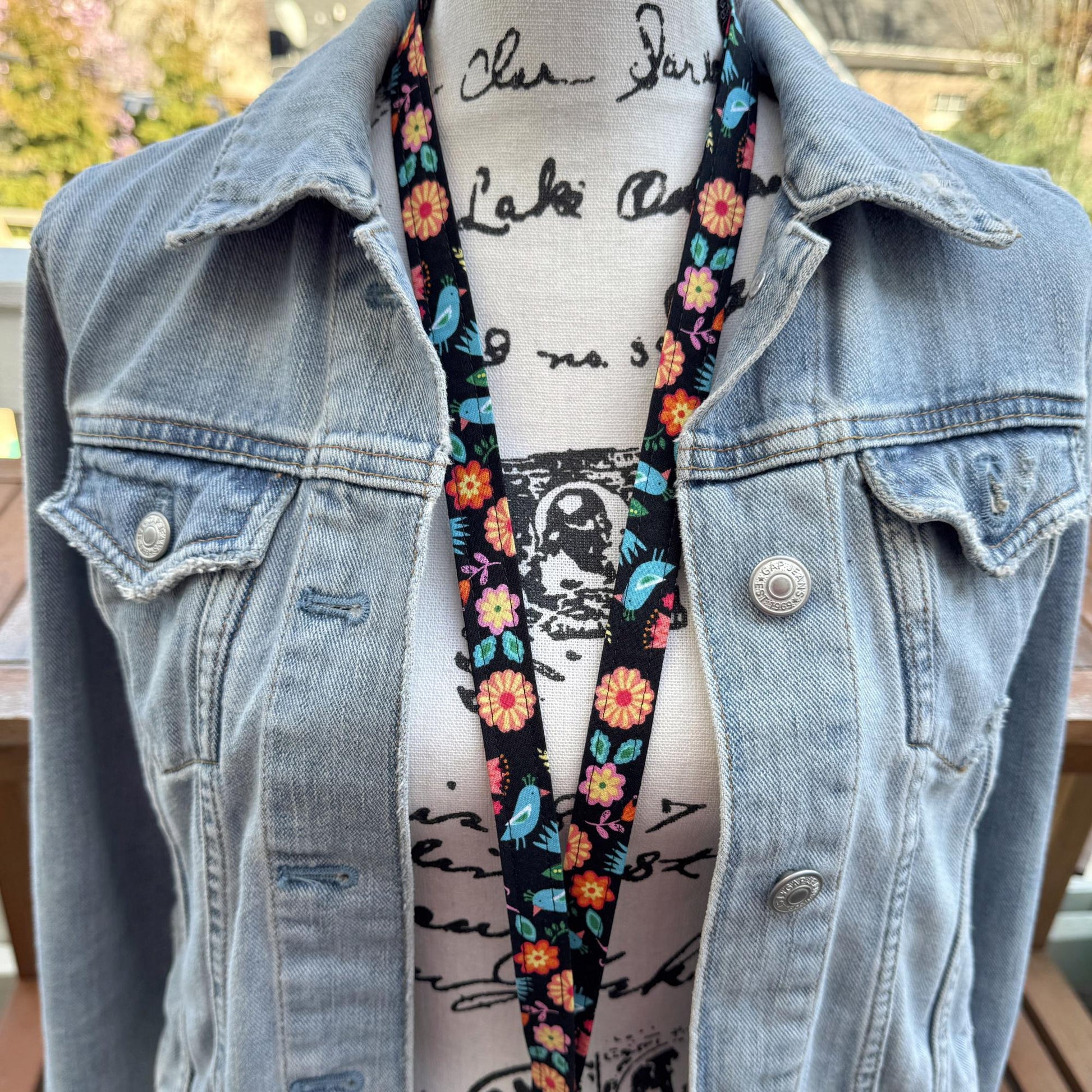 Black Floral Lanyard for Work Badge, Work Lanyard, Lanyard for Teacher, Cute Lanyard, Gift For Coworker, Lanyard for Women, Black Lanyard