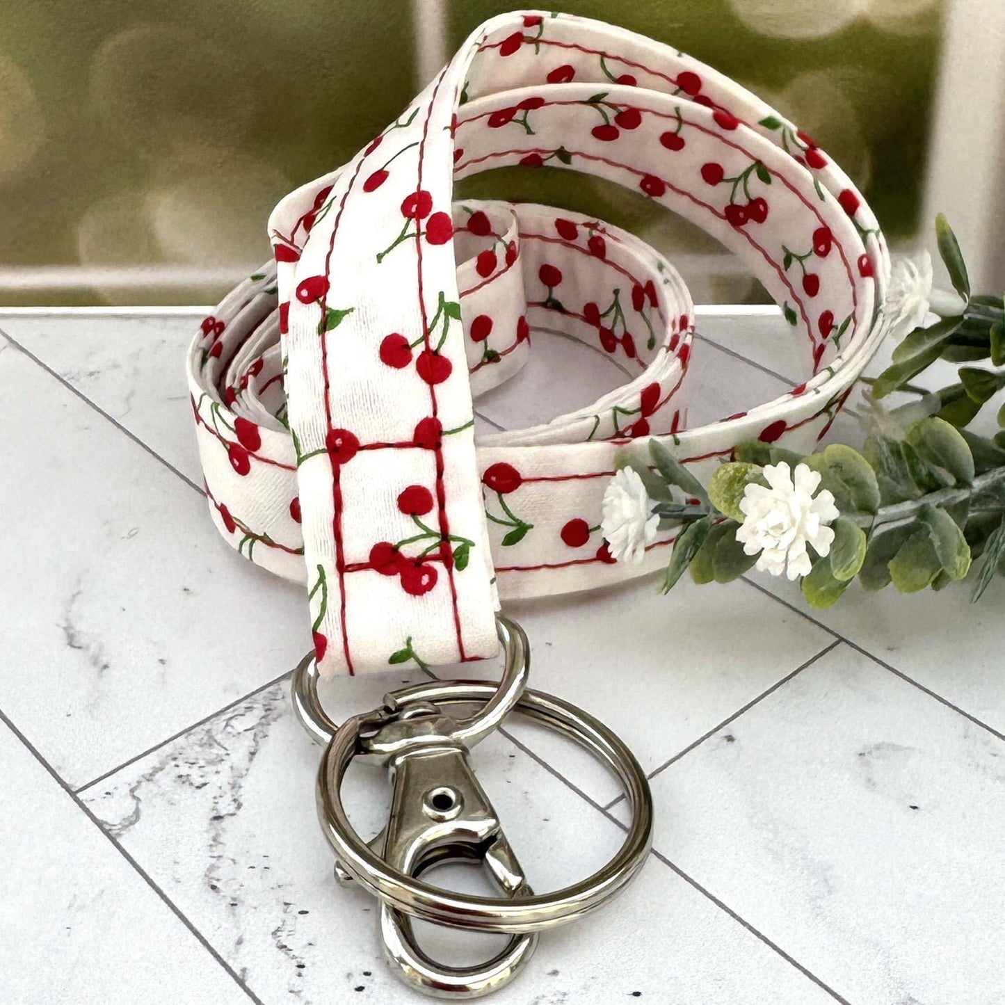 Cherries Fabric Lanyard, Lanyard for work badge, cute lanyard, Lanyard for Teacher, Teacher Life, Gift for Coworker, Lanyard for Keys