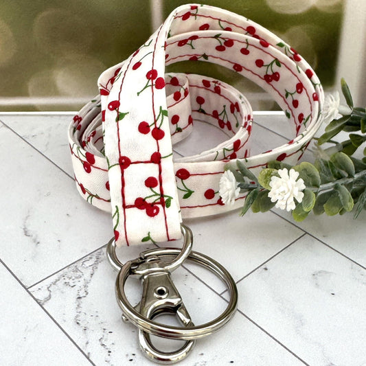 Cherries Fabric Lanyard, Lanyard for work badge, cute lanyard, Lanyard for Teacher, Teacher Life, Gift for Coworker, Lanyard for Keys
