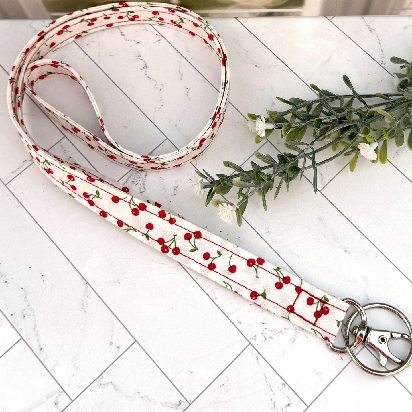 Cherries Fabric Lanyard, Lanyard for work badge, cute lanyard, Lanyard for Teacher, Teacher Life, Gift for Coworker, Lanyard for Keys