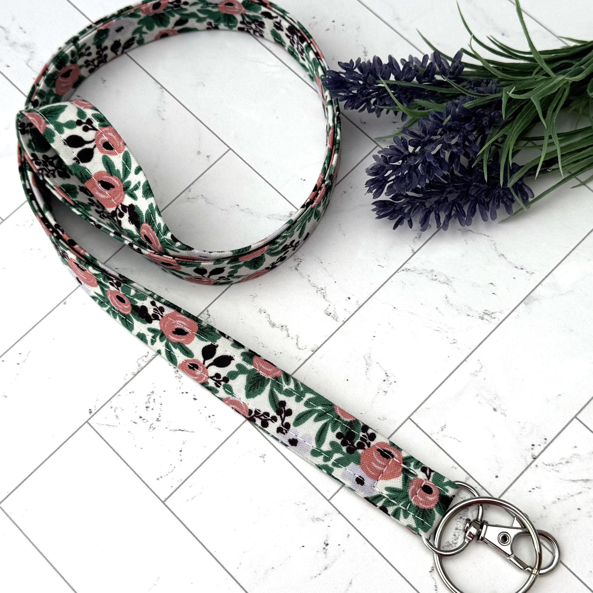 Rifle Paper Co Rosa Lanyard | Fabric Lanyard | Badge ID Holder | Name Tag Lanyard | Keychain | Lanyard for Keys | Floral Key Holder