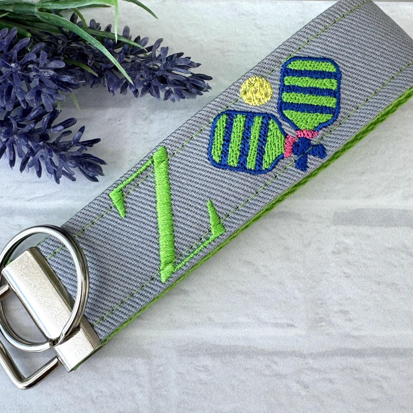 Pickleball Keychain, Pickleball Gifts, Wristlet Keychain, Letter Keychain, Embroidered Keychain, Pickleball Team, Pickleball Basket