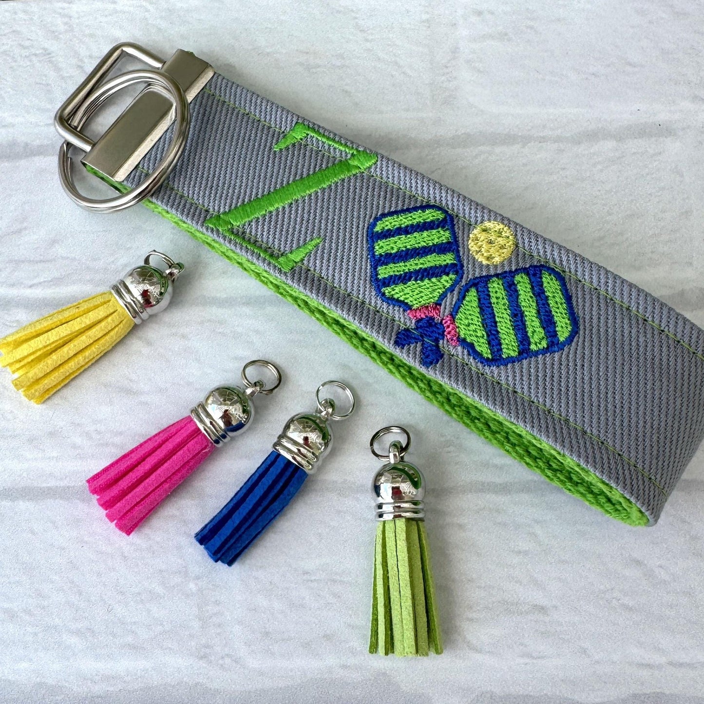 Pickleball Keychain, Pickleball Gifts, Wristlet Keychain, Letter Keychain, Embroidered Keychain, Pickleball Team, Pickleball Basket
