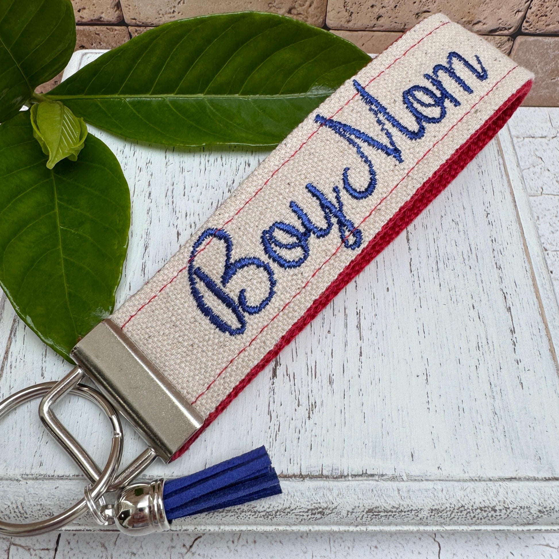 Handmade Boy Mom Wristlet Keychain, Boy Mom Gifts, Embroidered Keychain, Wristlet Key Fob, Personalized Mom Gifts, Mom of Boys gift