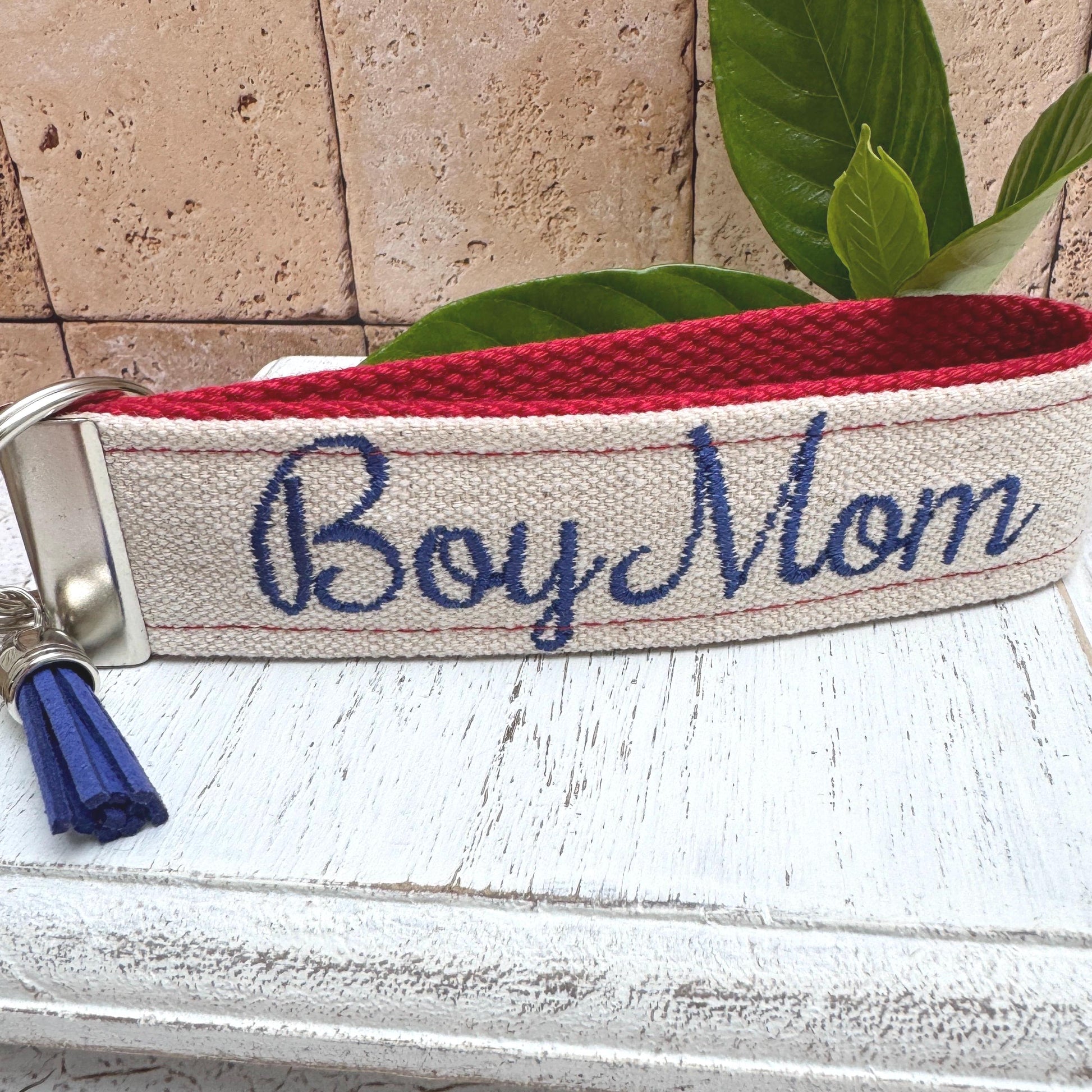 Handmade Boy Mom Wristlet Keychain, Boy Mom Gifts, Embroidered Keychain, Wristlet Key Fob, Personalized Mom Gifts, Mom of Boys gift