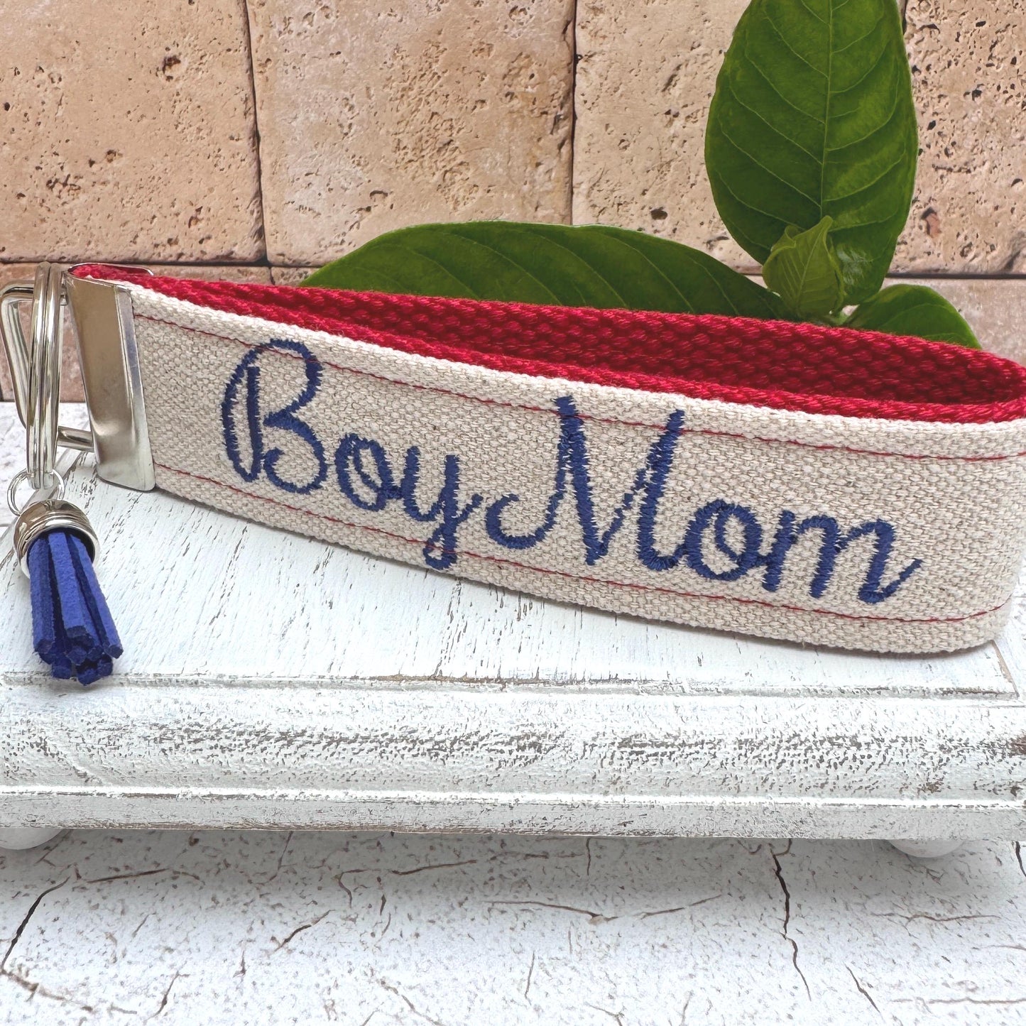 Handmade Boy Mom Wristlet Keychain, Boy Mom Gifts, Embroidered Keychain, Wristlet Key Fob, Personalized Mom Gifts, Mom of Boys gift