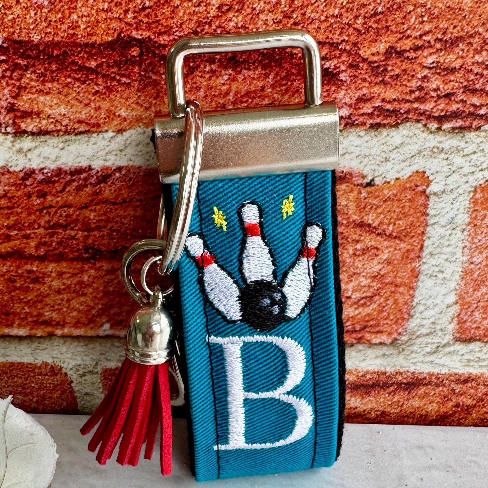 Bowling Keychain, Bowling Gifts, Bowling team, Backpack Keychain, Letter Keychain, Embroidered Keychain, Initial Keychain, Luggage Tag