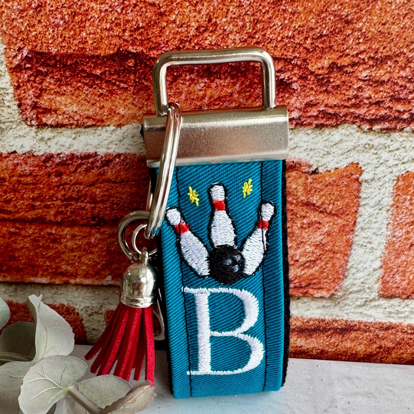 Bowling Keychain, Bowling Gifts, Bowling team, Backpack Keychain, Letter Keychain, Embroidered Keychain, Initial Keychain, Luggage Tag