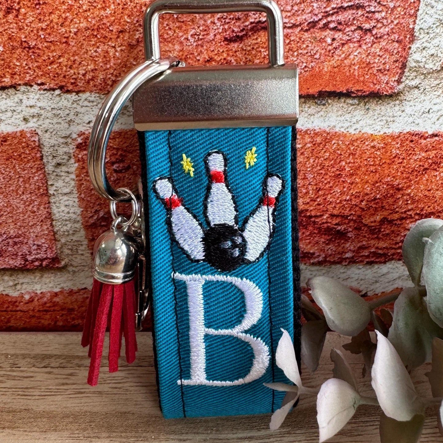 Bowling Keychain, Bowling Gifts, Bowling team, Backpack Keychain, Letter Keychain, Embroidered Keychain, Initial Keychain, Luggage Tag
