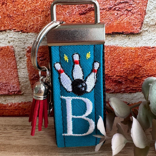 Bowling Keychain, Bowling Gifts, Bowling team, Backpack Keychain, Letter Keychain, Embroidered Keychain, Initial Keychain, Luggage Tag