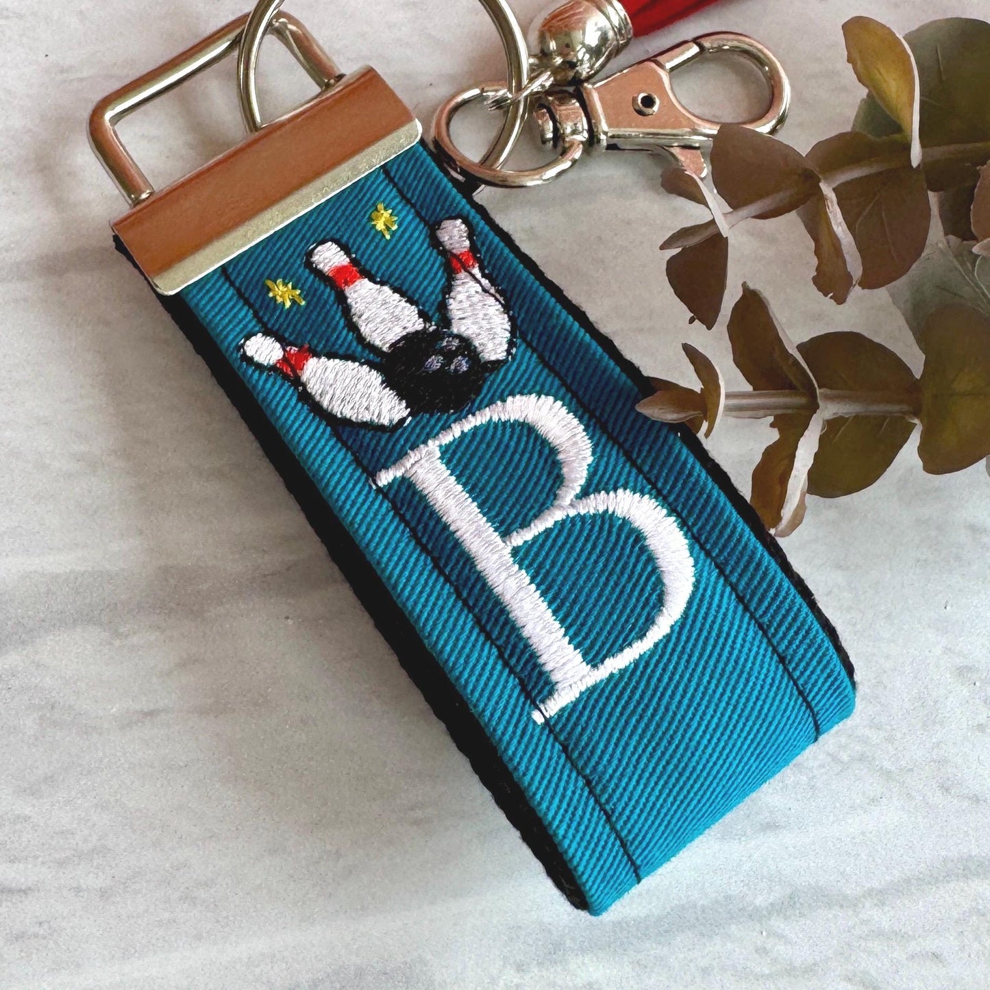 Bowling Keychain, Bowling Gifts, Bowling team, Backpack Keychain, Letter Keychain, Embroidered Keychain, Initial Keychain, Luggage Tag