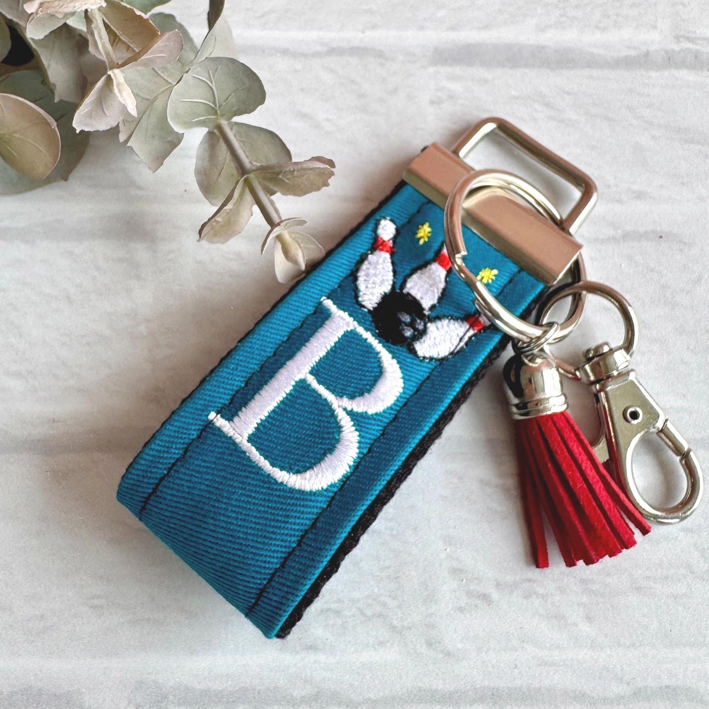 Bowling Keychain, Bowling Gifts, Bowling team, Backpack Keychain, Letter Keychain, Embroidered Keychain, Initial Keychain, Luggage Tag