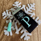 Handmade Snowflake Keychain, Winter Birthday Gift, Snowflake Gifts, Initial Keychain, Snowflake Bridal, Winter Bridal Shower, Skier Gifts