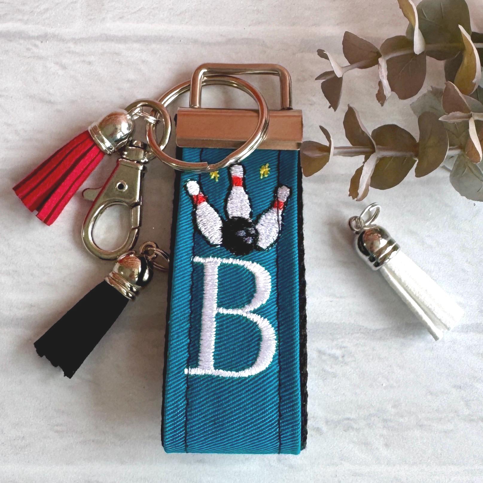 Bowling Keychain, Bowling Gifts, Bowling team, Backpack Keychain, Letter Keychain, Embroidered Keychain, Initial Keychain, Luggage Tag