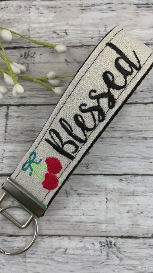 Blessed Wristlet Keychain, Wrist Keychain for Her, Key fob Wristlet, Keychain Wristlet, Bracelet Keychain, Inspirational Keychain, Cherry