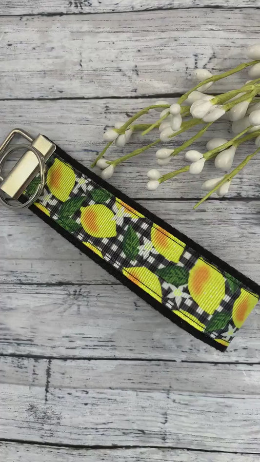 Handmade Lemon Keychain, Ribbon Keychain, Popular Right Now, Keyfob Wristlet, Soul Sister Gift, Get Well Gift, Moving Away Gift, Lemons
