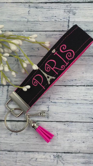 Eiffel Tower Keychain with Tassel and Charm, Paris Gift, Paris 2024, Personalized Gift, Sweet 16 Gift, Wristlet Keychain, Paris gifts