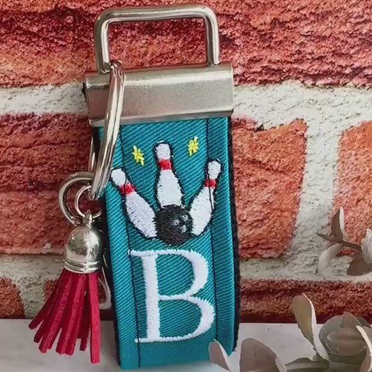Bowling Keychain, Bowling Gifts, Bowling team, Backpack Keychain, Letter Keychain, Embroidered Keychain, Initial Keychain, Luggage Tag