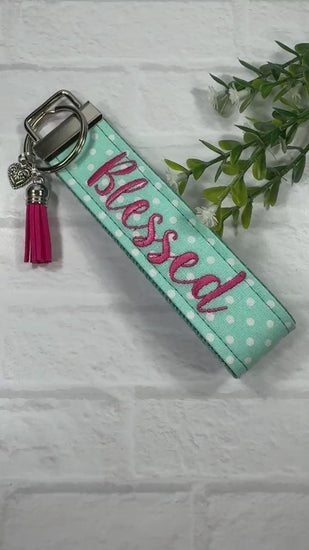 Blessed Embroidered Keychain Key Fob Tassel Charm