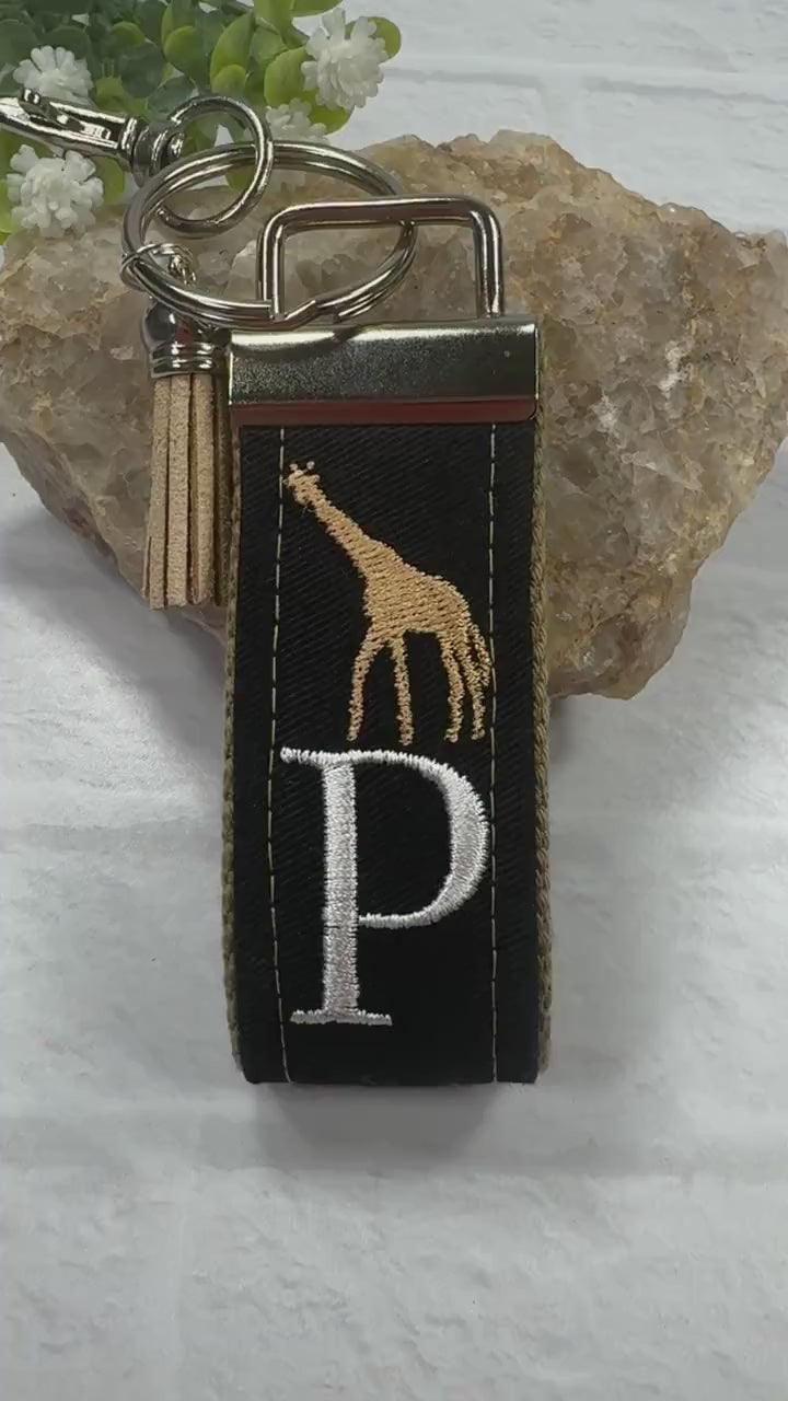 Giraffe Keychain, Giraffe Gift, Safari Animals, Embroidered Keychain, New Driver Keychain, Embroidered Letter Keychain, Backpack Keychain