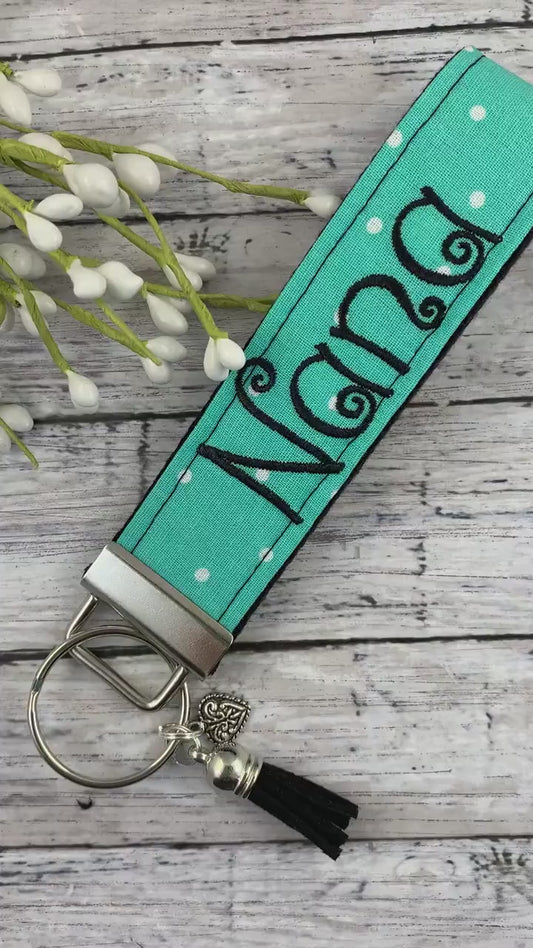 NANA Embroidered Keychain Key Fob Tassel Charm Keyring