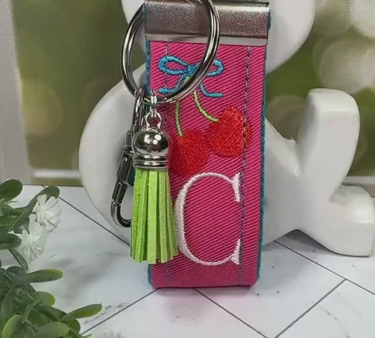 Cherry Keychain, Embroidered keychain, Cherries keychain, Initial Keychain, Cheer up Gift, Cherries Gifts, Girls Weekend Gift, Cherry Gifts