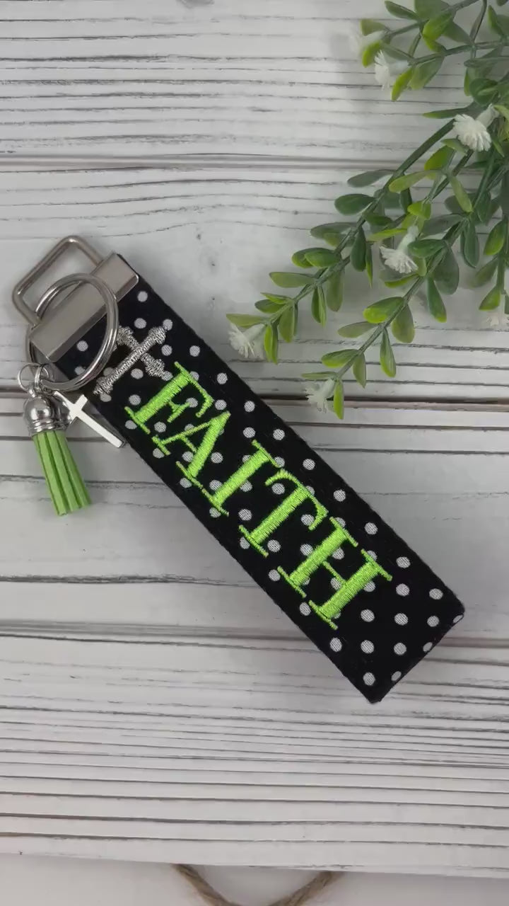 Faith Keychain, Faith Over Fear, Inspirational Keychain, Wristlet Keychain, Faith Gifts, Inspirational Gifts, Embroidered Keychain