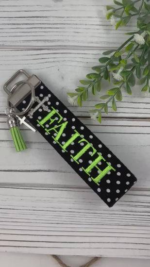 Faith Keychain, Faith Over Fear, Inspirational Keychain, Wristlet Keychain, Faith Gifts, Inspirational Gifts, Embroidered Keychain