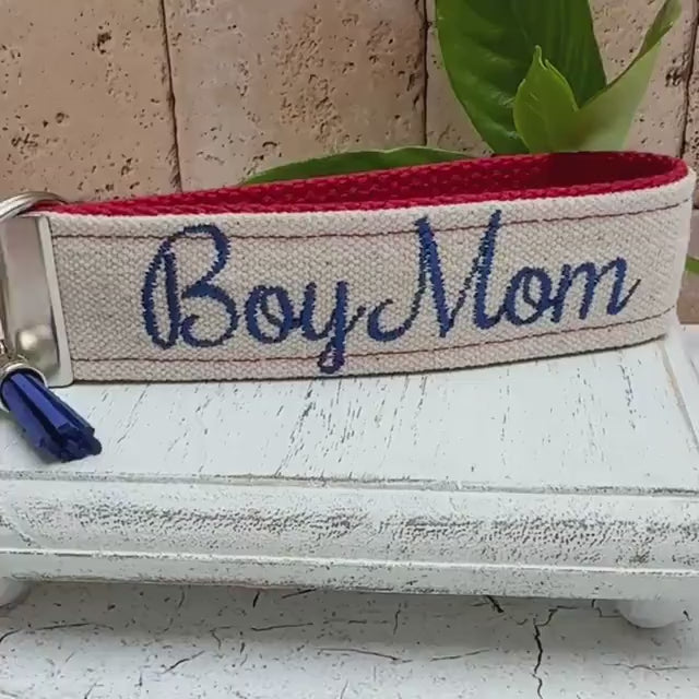 Handmade Boy Mom Wristlet Keychain, Boy Mom Gifts, Embroidered Keychain, Wristlet Key Fob,  Personalized Mom Gifts, Mom of Boys gift