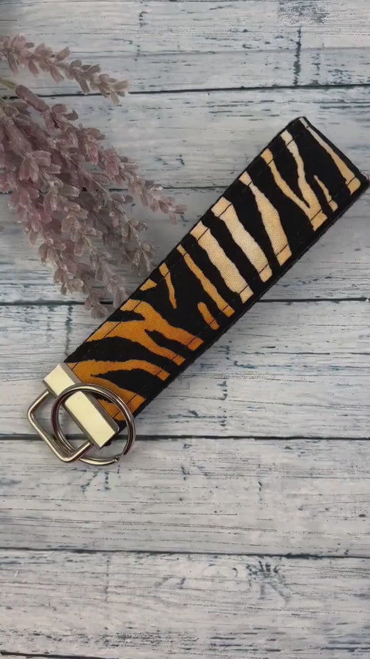 Tiger Stripe Animal Print Wristlet Keychain, Safari Animal Print Keychain, Jungle Animal prints Keychain, Safari Baby Shower Gift
