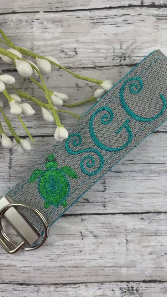 Sea Turtle Keychain | Monogrammed Keychain | Initials Keychain | Initial Keychain | Embroidered Keychain | Sea Turtle | Popular Right Now