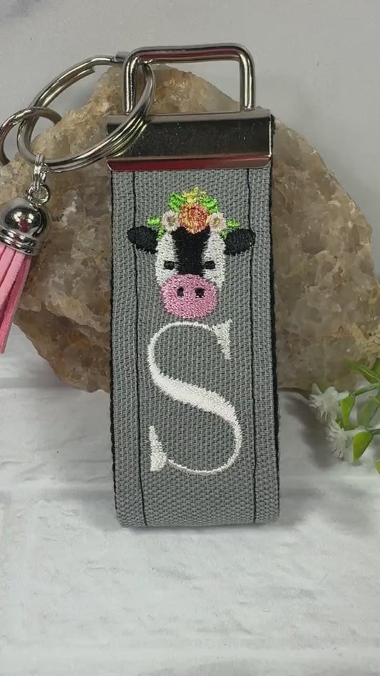 Cow Keychain, Cow Gifts, Cow Gifts for her, Backpack Keychain, Letter Keychain, Embroidered Keychain, Cool Keychain, Luggage Tag, Cow Mom