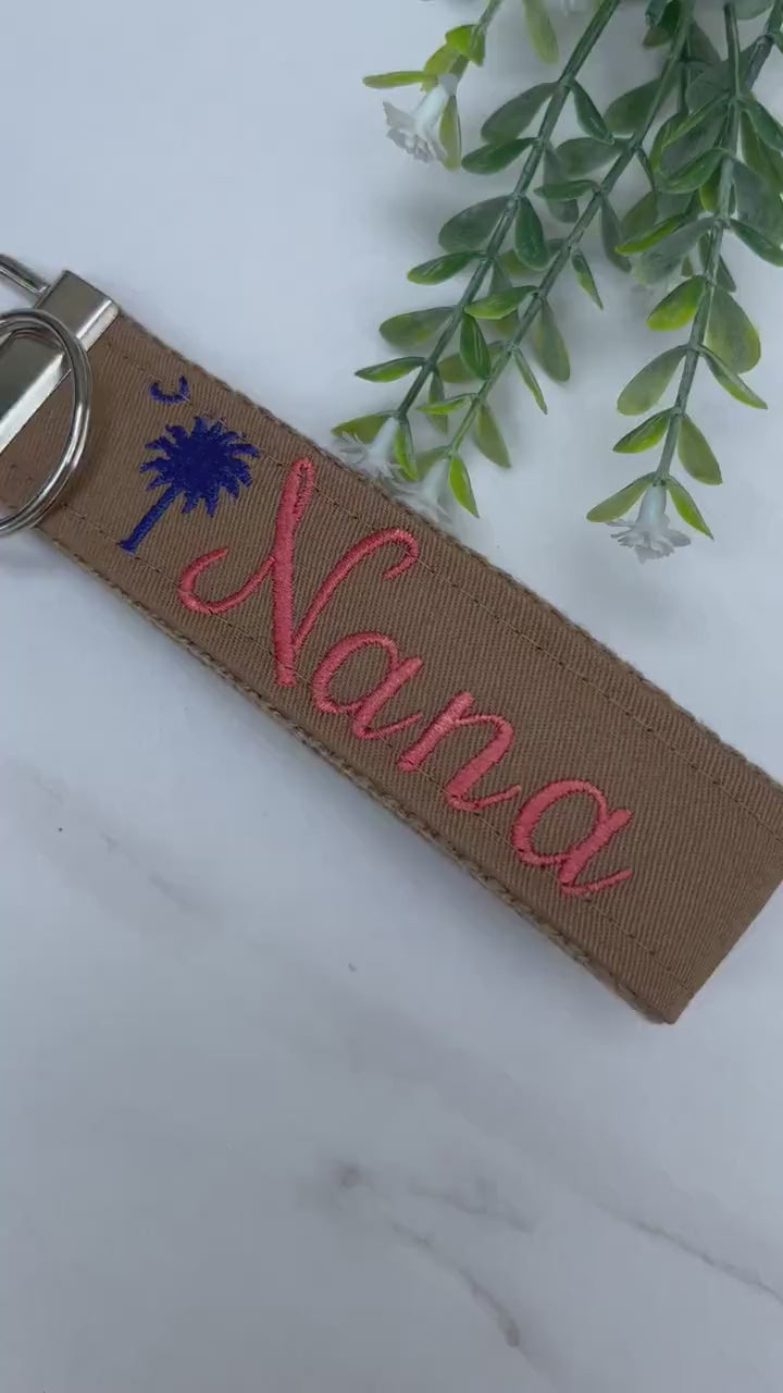 Nana Keychain | Nana Gift | Nana Birthday Gift | Embroidered Keychain | Nana Key chain | Embroidered key fob | Palmetto Tree and moon