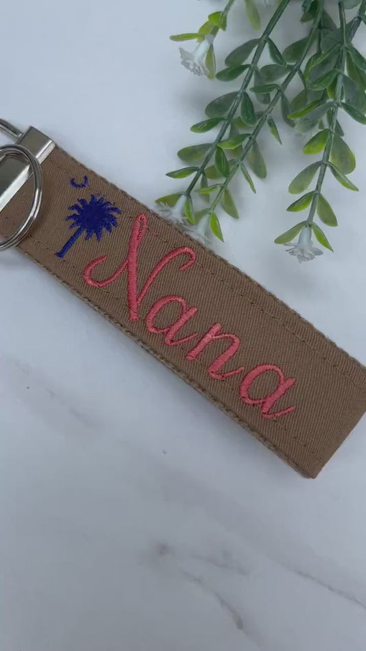 Nana Keychain | Nana Gift | Nana Birthday Gift | Embroidered Keychain | Nana Key chain | Embroidered key fob | Palmetto Tree and moon