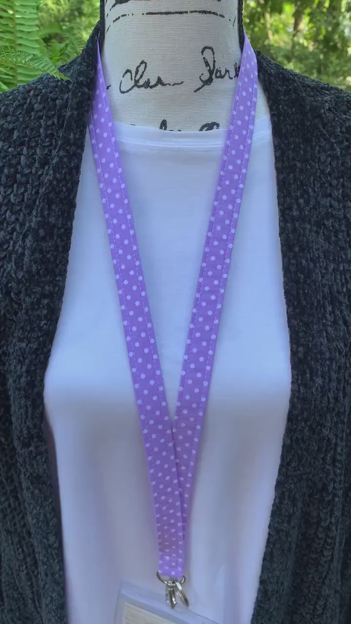 Polka Dot Lanyard, Cute Lanyard with ID holder, Popular Right Now, Teacher Lanyard with ID holder, Lavender Lanyard, Librarian Gifts
