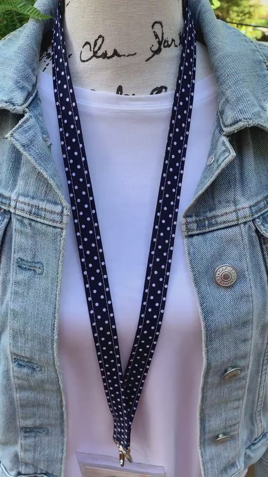 Handmade Polka Dot Lanyard, Cute Lanyard with ID holder, Popular Right Now, Teacher Lanyard with ID holder, Navy Lanyard, Librarian Gifts