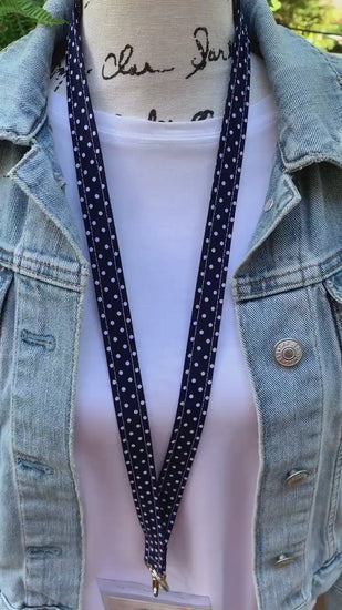 Handmade Polka Dot Lanyard, Cute Lanyard with ID holder, Popular Right Now, Teacher Lanyard with ID holder, Navy Lanyard, Librarian Gifts