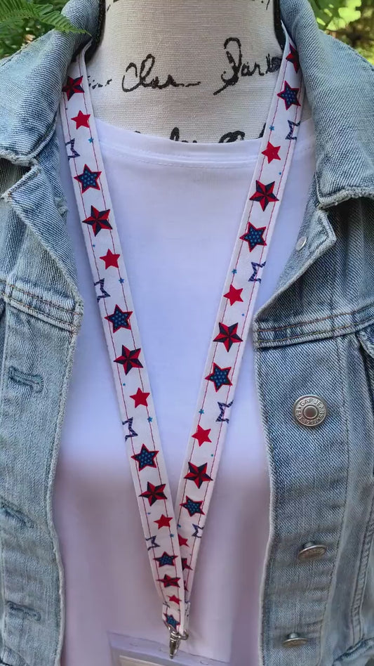 Handmade Stars Lanyard, Cute Lanyard with ID holder, Patriotic Lanyard, Teacher Lanyard with ID holder, Lanyard for keys, Librarian Gifts