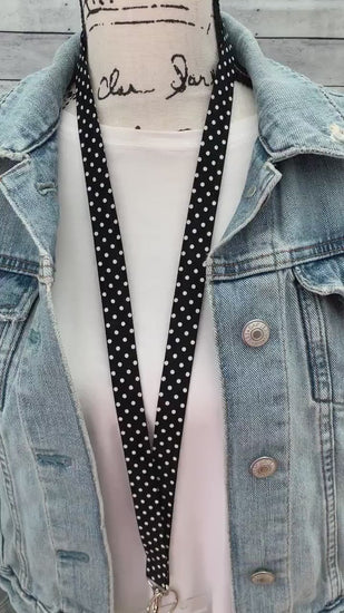 Handmade Polka Dot Lanyard, Cute Lanyard with ID holder, Popular Right Now, Teacher Lanyard with ID holder, Black Lanyard, Librarian Gifts