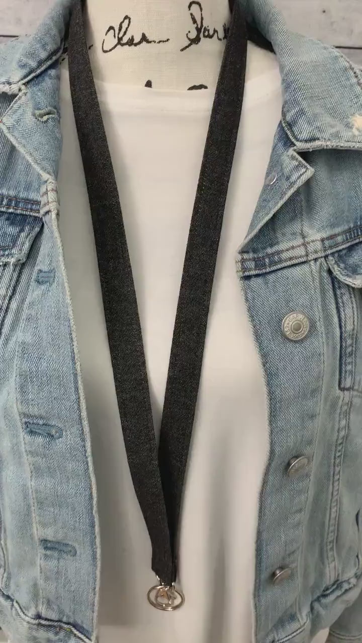 Handmade Denim Lanyard, Black Denim, Popular Right Now, Teacher Lanyard with ID holder, Black Lanyard, Librarian Gifts, Lanyard for Men