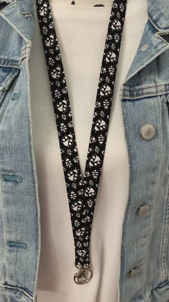 Handmade Ladybug Lanyard, Cute Lanyard with ID holder, Popular Right Now, Teacher Lanyard with ID holder, Black Lanyard, Ladybug Gifts