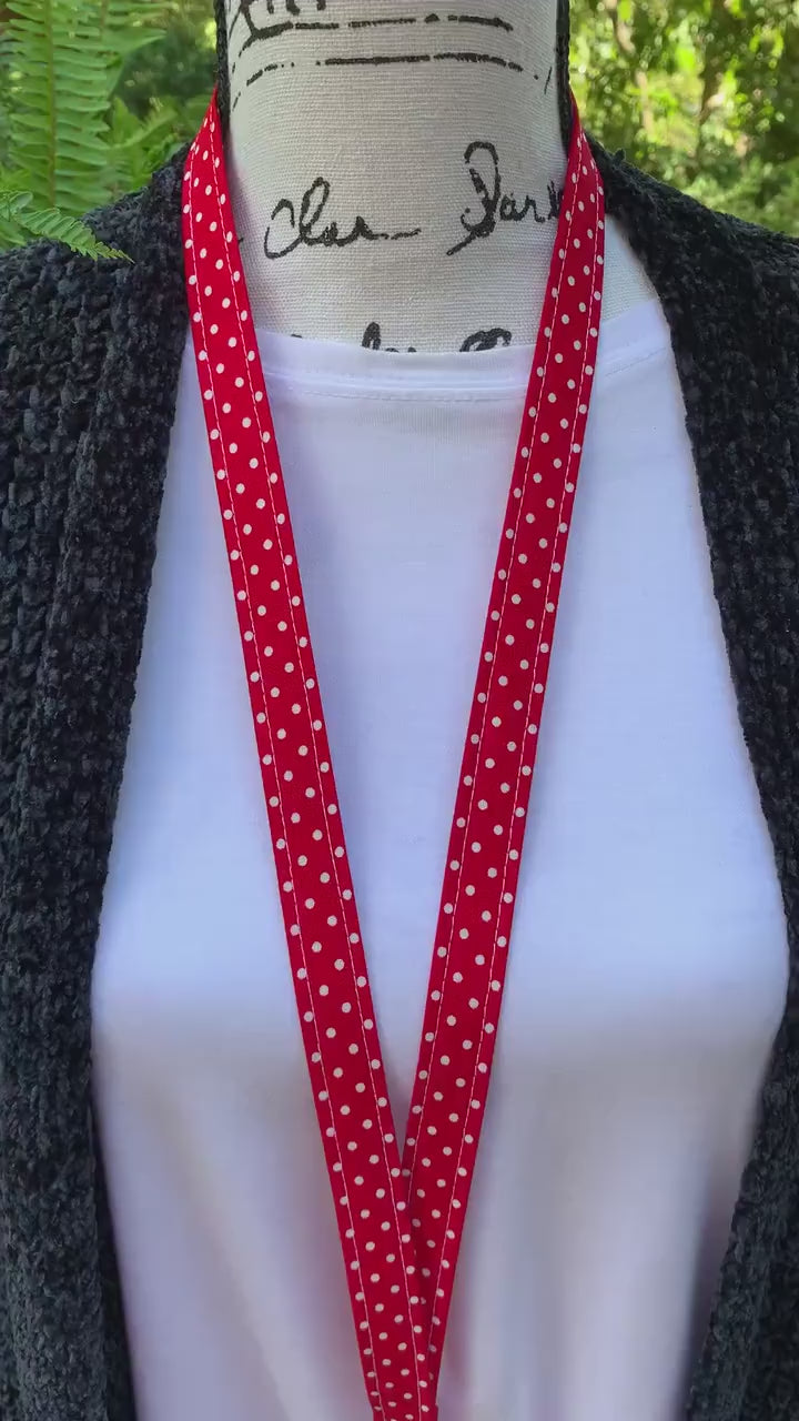 Handmade Polka Dot Lanyard, Cute Lanyard with ID holder, Popular Right Now, Teacher Lanyard with ID holder, Red Lanyard, Librarian Gifts