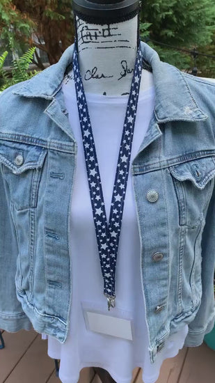 Handmade Stars Lanyard, Cute Lanyard with ID holder, Patriotic Lanyard, Teacher Lanyard with ID holder, Lanyard for keys, Librarian Gifts