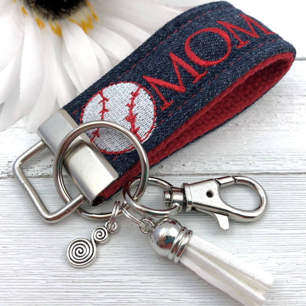 Mini Key FOB Keychain for Women Ideal as a Purse Keychain or Backpack Keychain, Baseball MOM