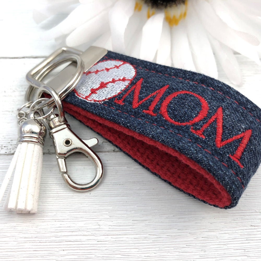 Mini Key FOB Keychain for Women Ideal as a Purse Keychain or Backpack Keychain, Baseball MOM