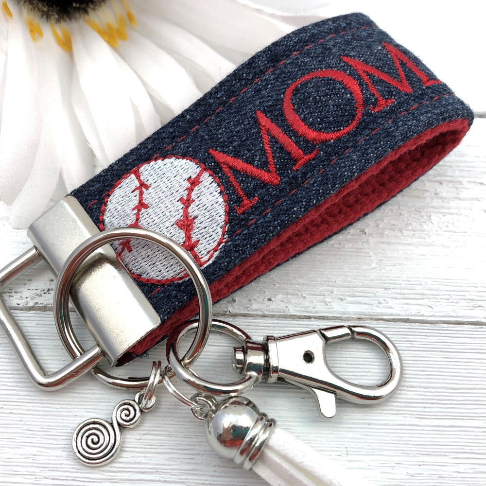 Mini Key FOB Keychain for Women Ideal as a Purse Keychain or Backpack Keychain, Baseball MOM