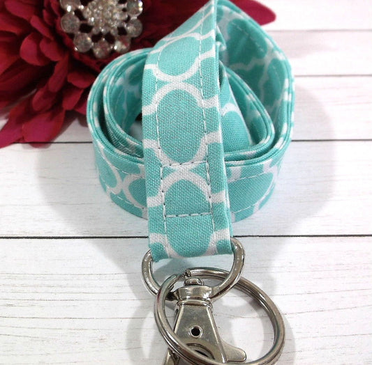 Aqua Trellis Fabric Lanyard Gift for Teachers, Nurses